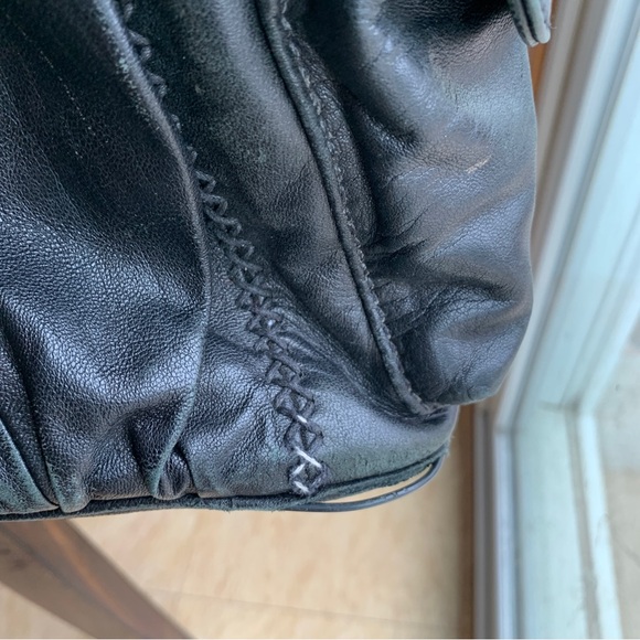 Isabella Fiore Black Leather Purse Puff Celine Large Handbag Pockets Whip Stich - Picture 4 of 14